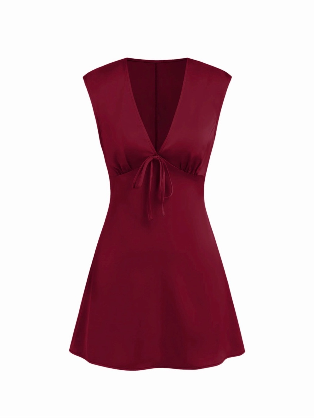 Satin V neck ruched knotted tie back mini dress